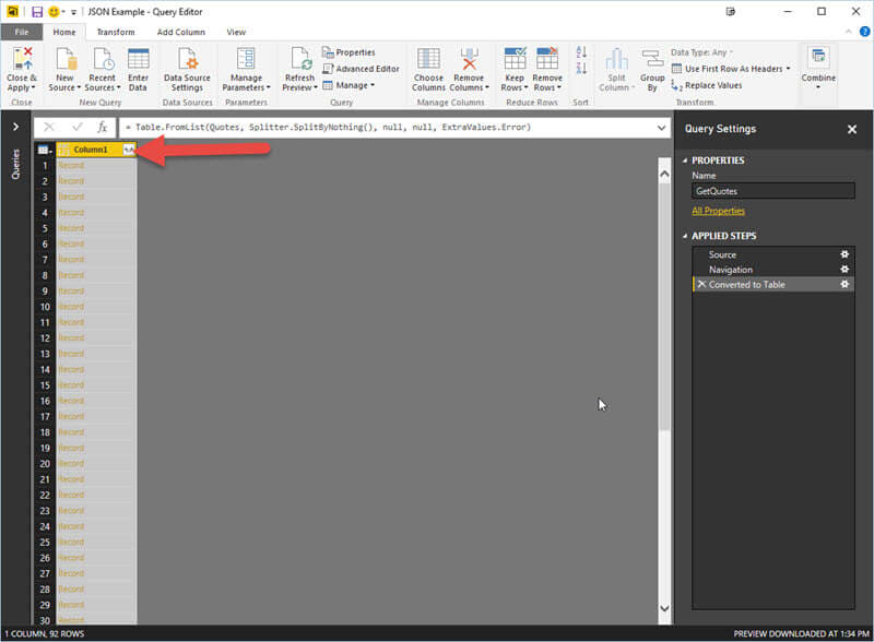 Power BI JSON - Split Columns option